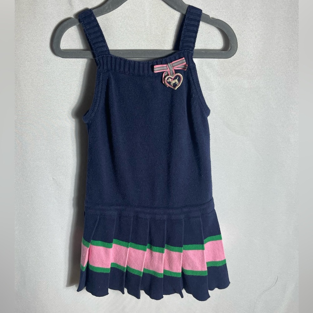 Gymboree Girls Navy Knit Sweater Dress Dog Bow Heart Detail Size 5 Cotton